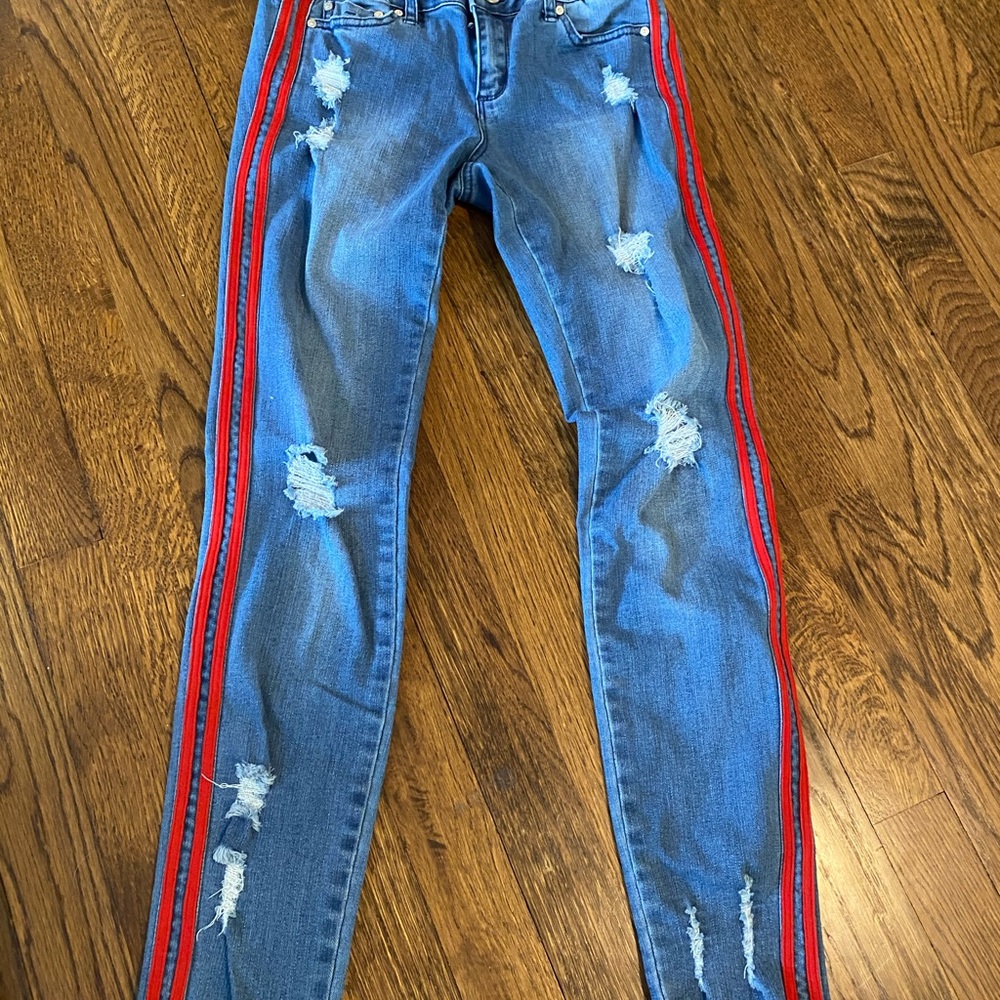 Kids Tractor Jeans With Red Stripes